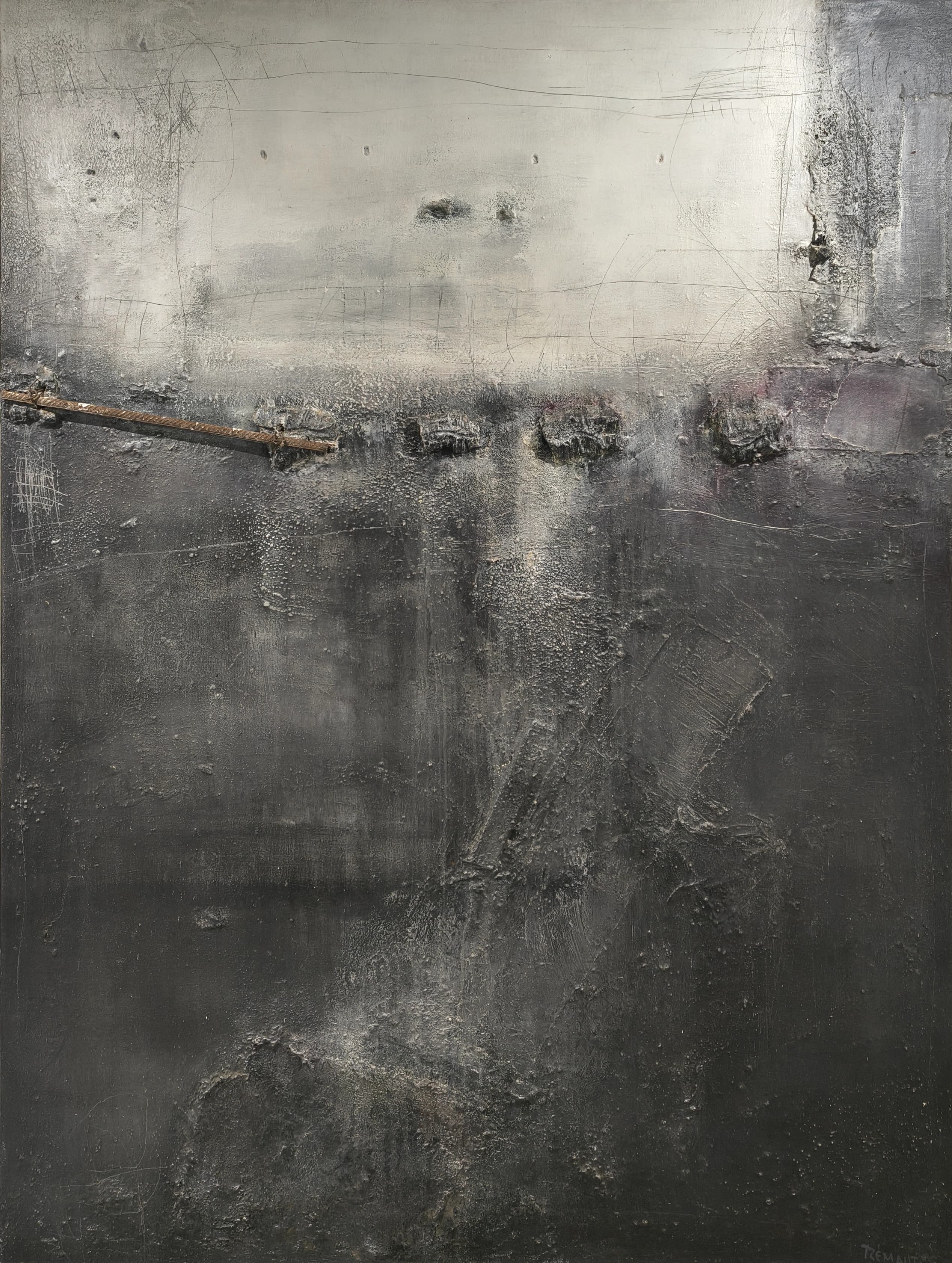 Acrylage Noir — abstract material painting by Roger Remaut, exhibited in his 1994 solo exhibition at Mu.ZEE, Museum of Fine Arts Ostend